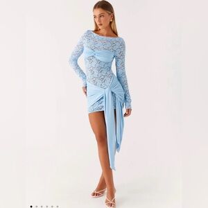 Peppermayo Light Blue Lace Midi Dress